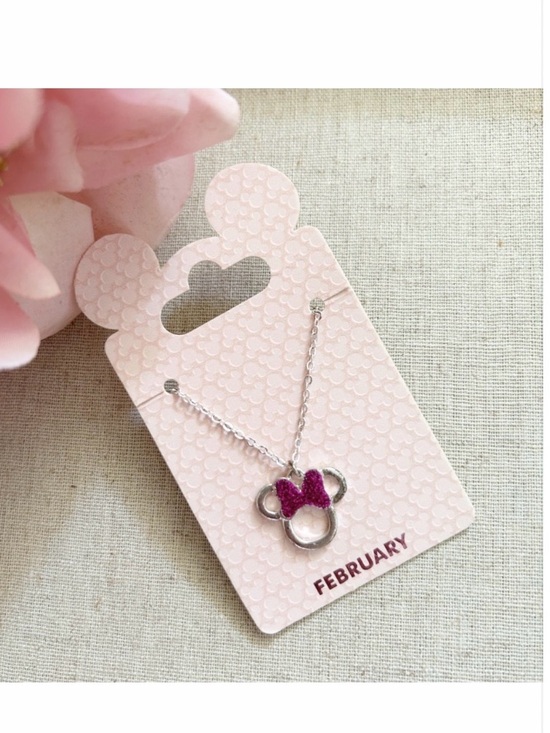 Disney Other - DISNEY • Authentic Disney Pink Purple & Silver February Minnie Mouse Necklace